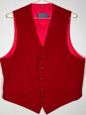 VTG 80s Pendleton Woolen Mills Pointed Hem Red Wool Vest Top 42